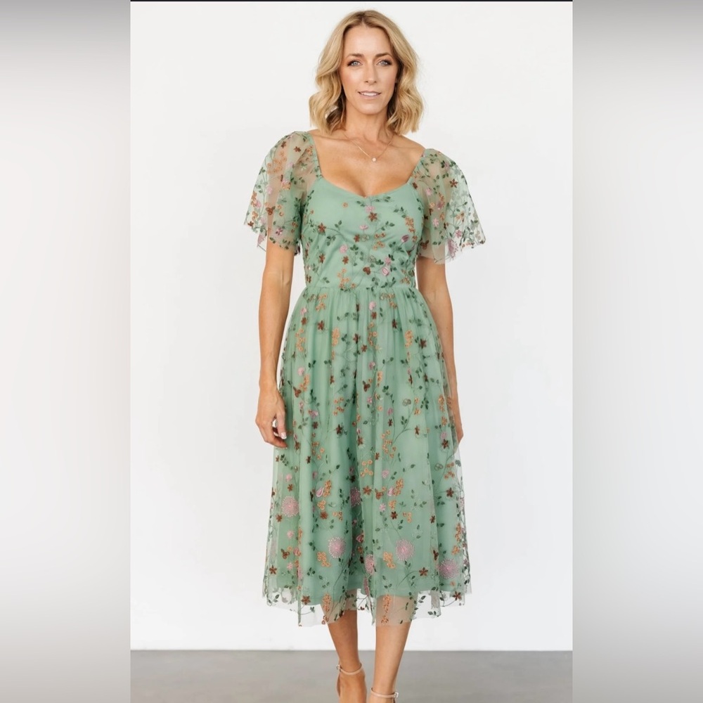 Baltic Born Green Floral Midi Dress